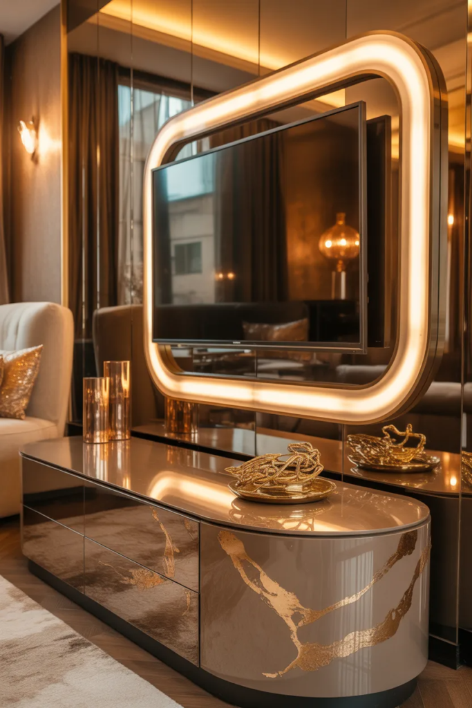  luxury TV wall mirror design