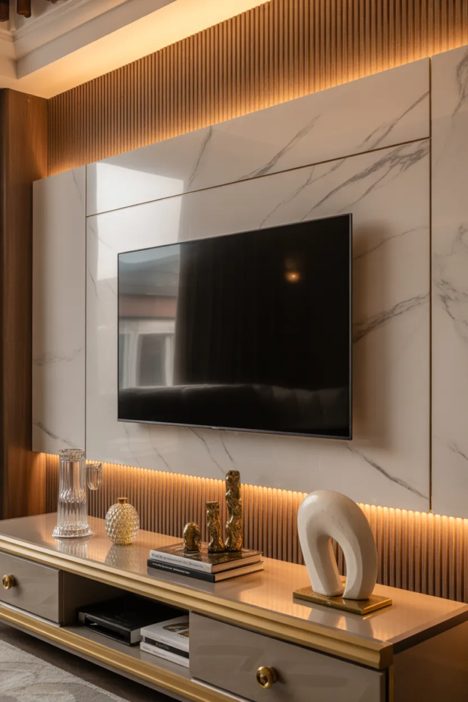luxury TV wall marble mix