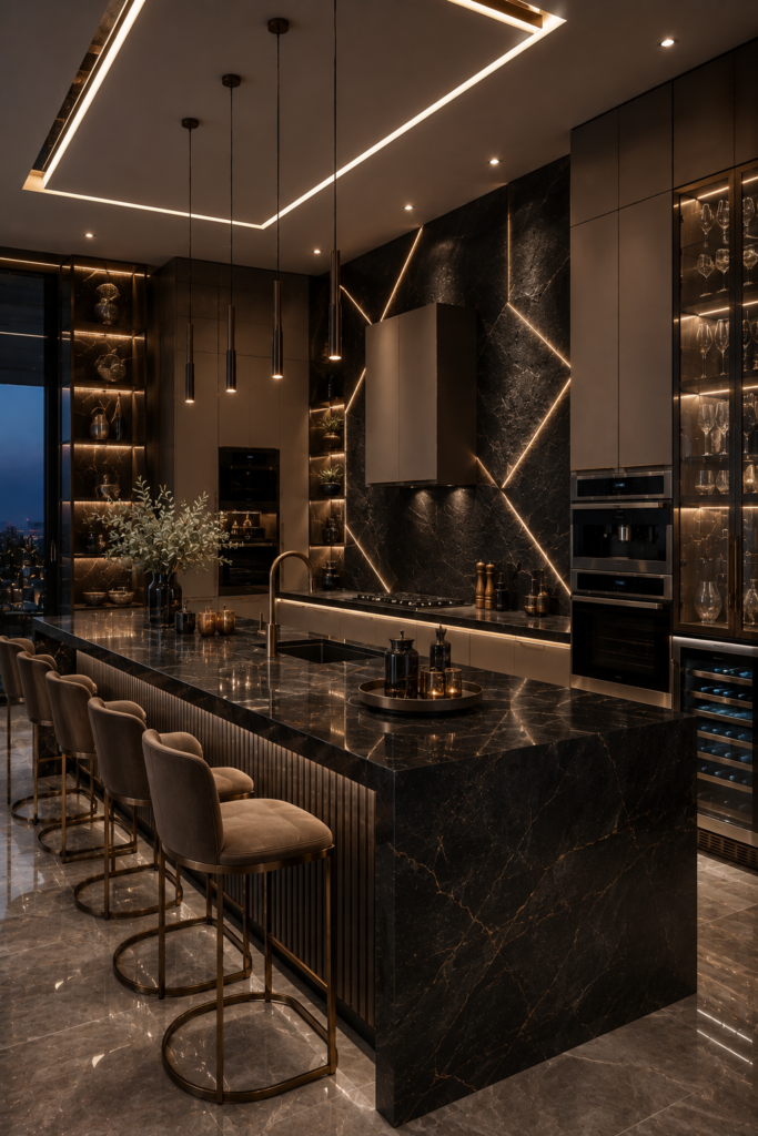 Charcoal gold luxury kitchen