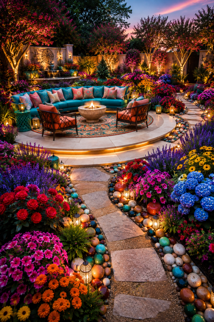 Rainbow colorful luxury garden