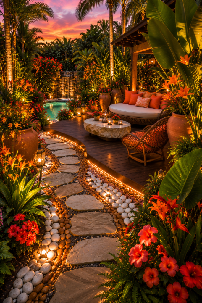 Sunset orange tropical garden