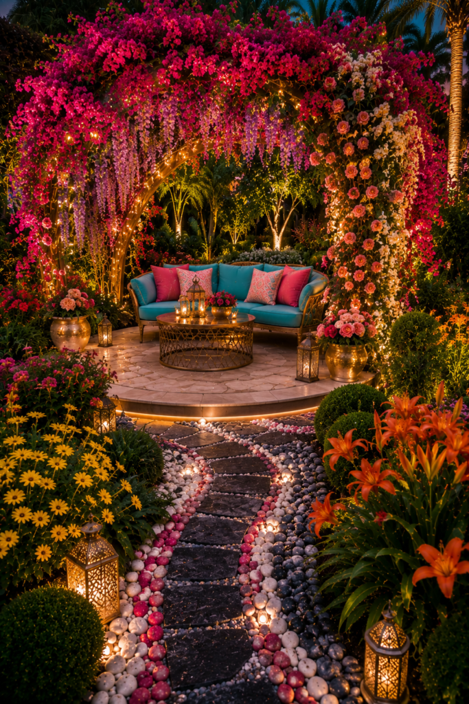 Floral arch colorful luxury garden