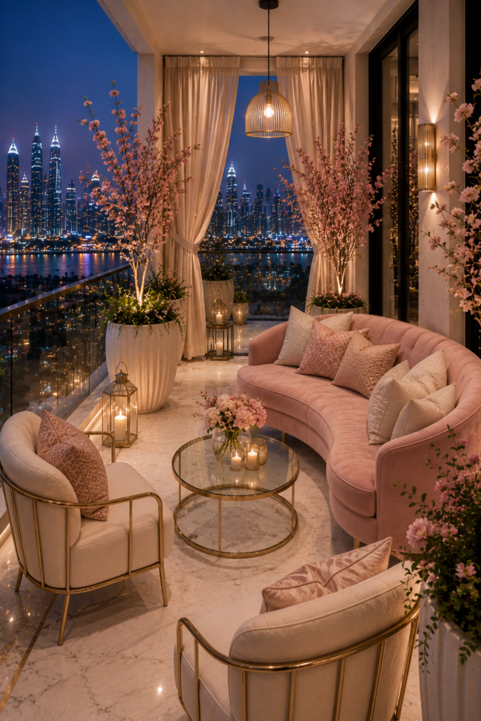 Blush pink modern balcony