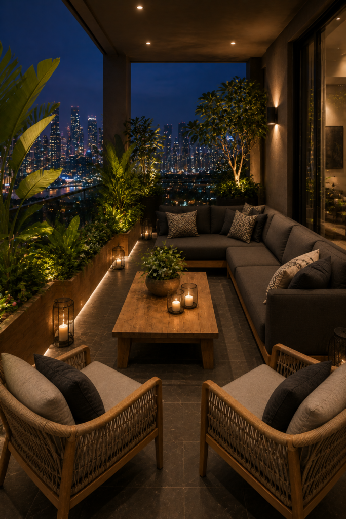 Charcoal wood modern balcony