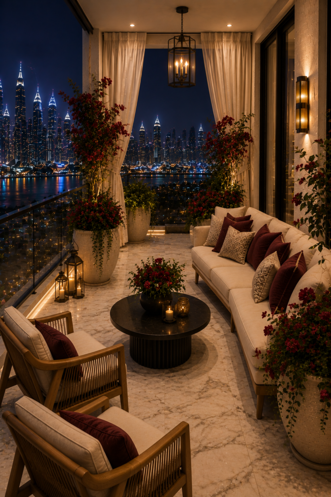 Burgundy accent modern balcony