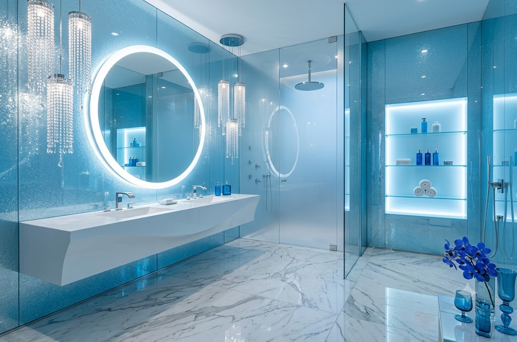 Ice blue luxury bathroom