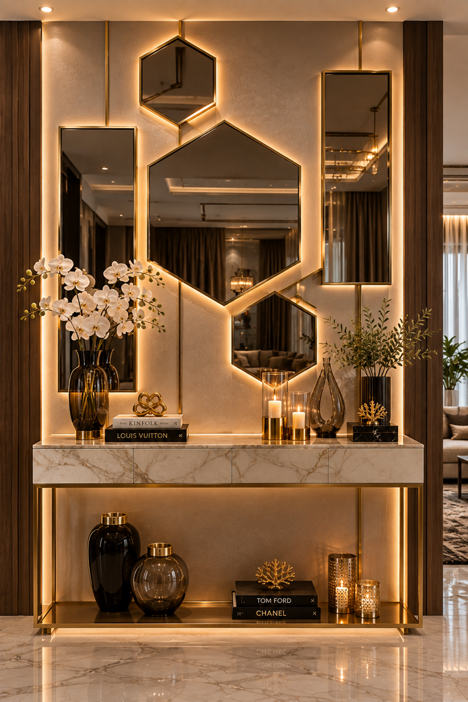 Geometric mirror luxury feature wall