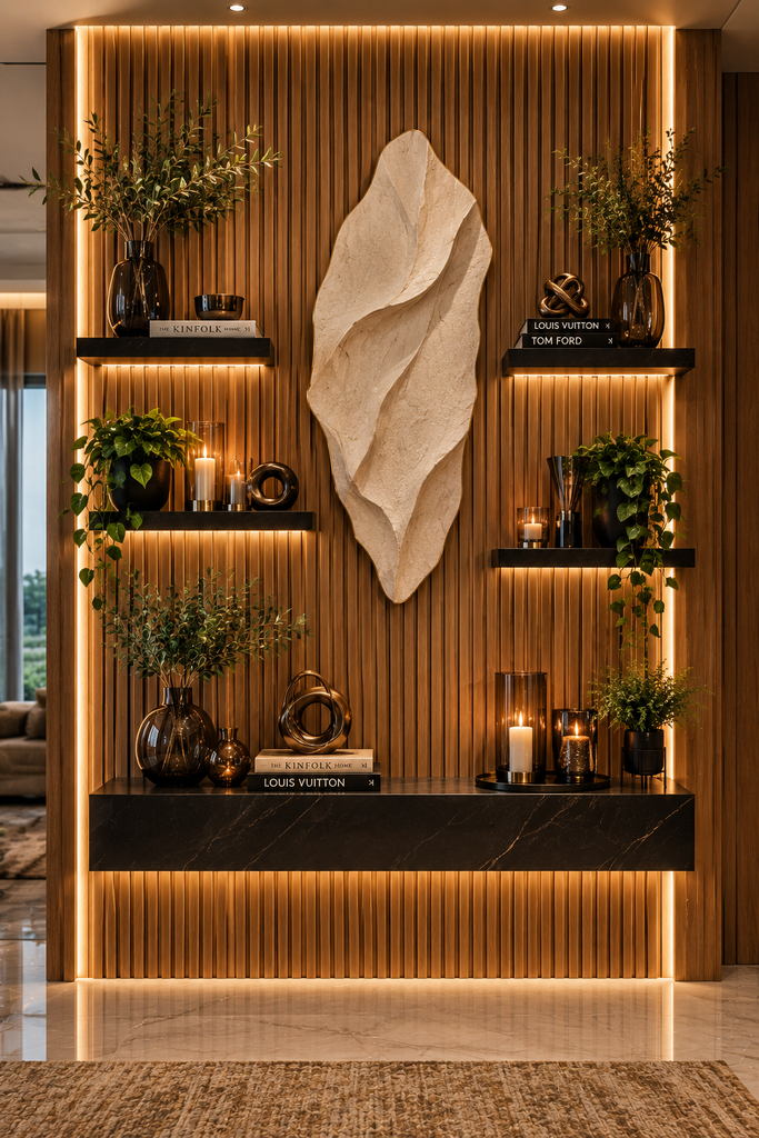  Fluted wood luxury feature wall