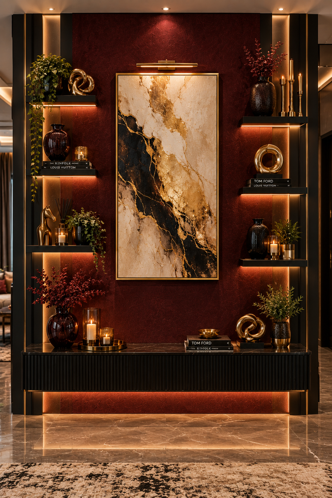  Burgundy luxury art feature wall