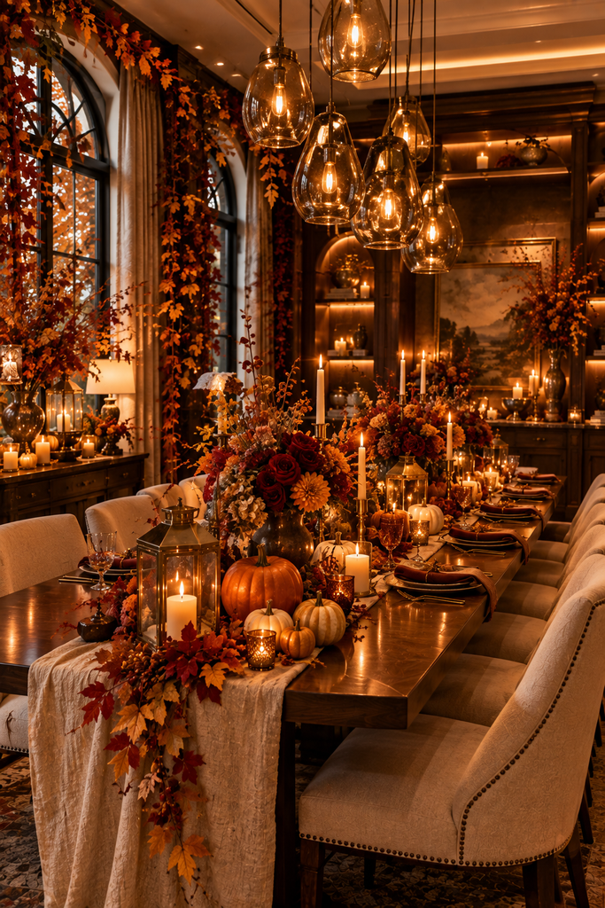 Romantic candlelit autumn dining room