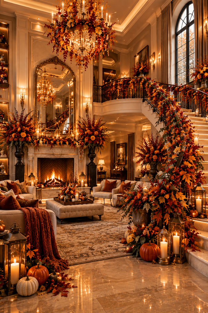 Autumn fireplace staircase hall