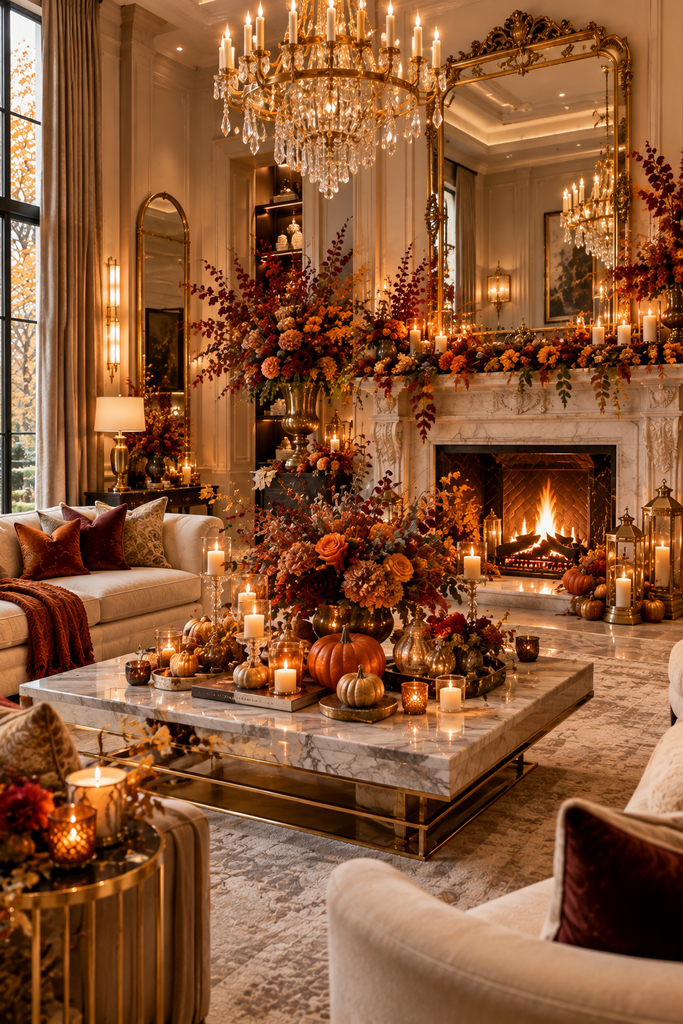 Glamorous gold autumn living room